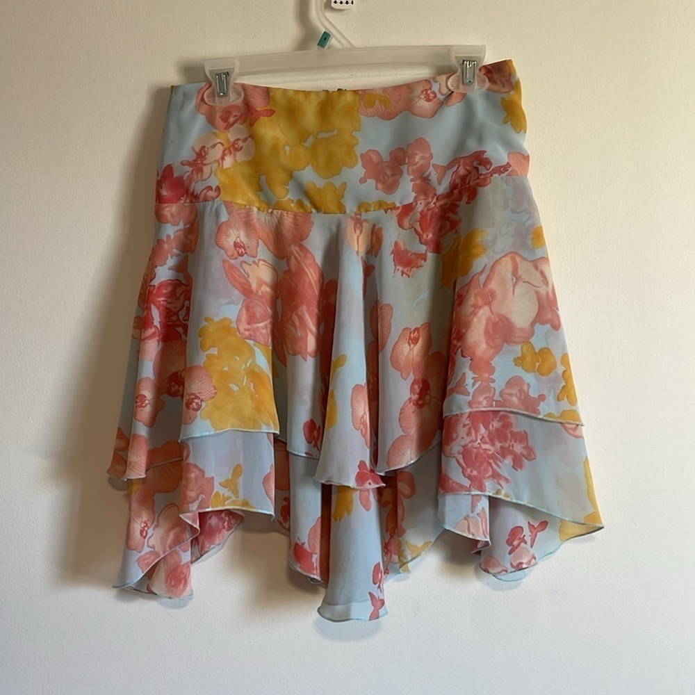 Lucy Pereda Skirt Romantic Floral Tier 6 Blue Pastel Watercolor Flowy feminine